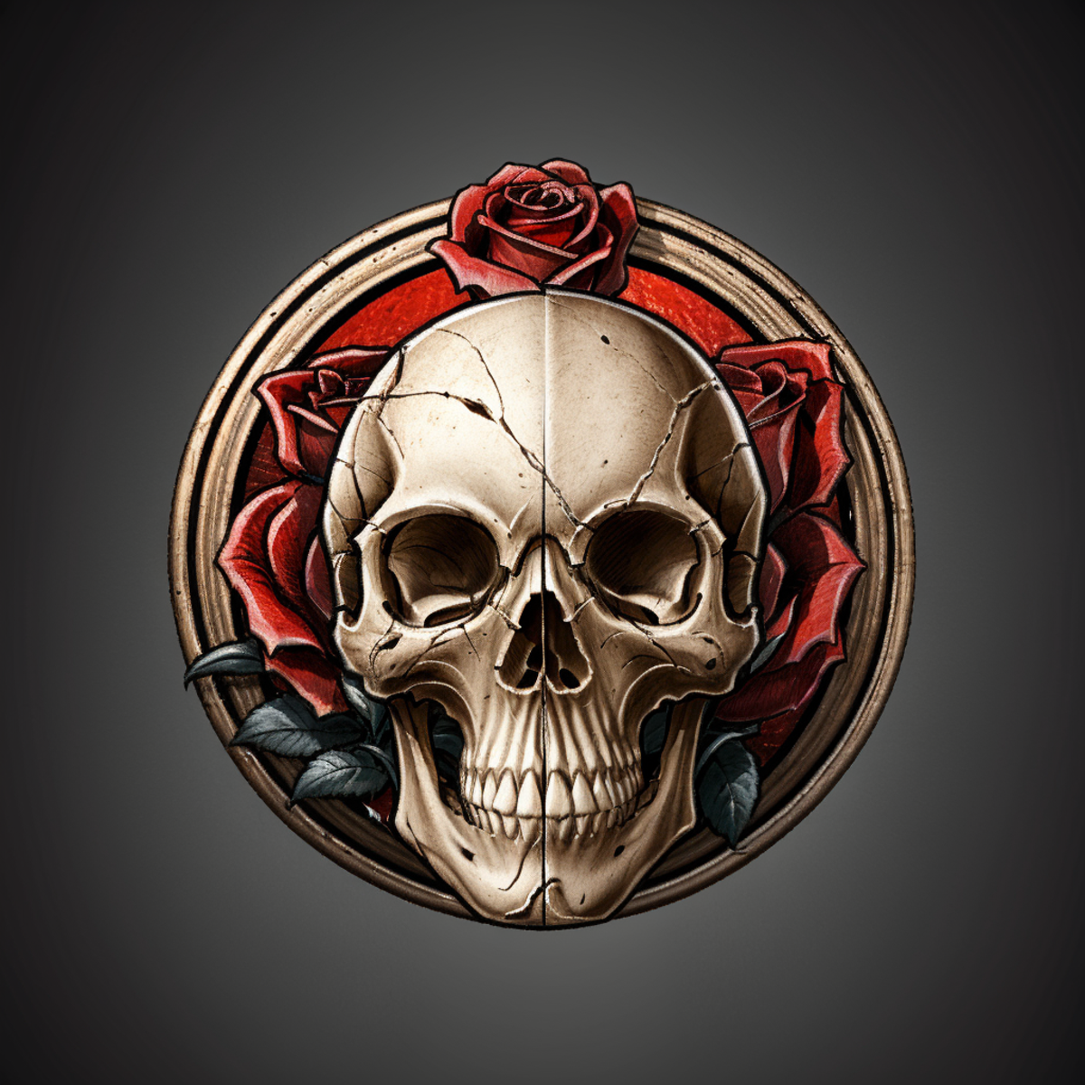 <lora:bg3_classicons_offset_mix2:1> death knight, red circle, skull, rose